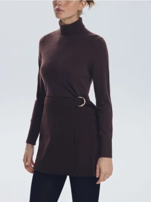 Reserved - Sztruksowa spódnica z zakładką - ciemnobrązowy