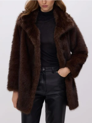 Reserved - Sztuczne futerko z kołnierzem - ciemnobrązowy