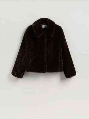Reserved - Sztuczne futerko z kołnierzem - ciemnobrązowy