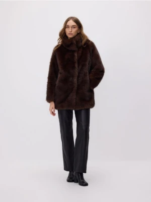 Reserved - Sztuczne futerko z kołnierzem - ciemnobrązowy