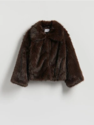 Reserved - Sztuczne futerko z kołnierzem - ciemnobrązowy