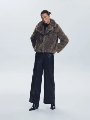 Reserved - Sztuczne futerko z kołnierzem - ciemnoszary