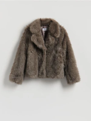 Reserved - Sztuczne futerko z kołnierzem - ciemnoszary