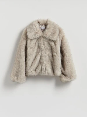 Reserved - Sztuczne futerko z kołnierzem - jasnoszary