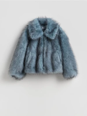 Reserved - Sztuczne futerko z kołnierzem - niebieski