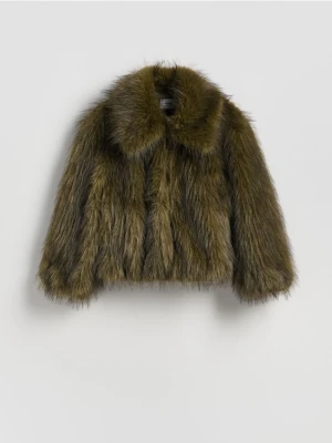 Reserved - Sztuczne futerko z kołnierzem - zielony