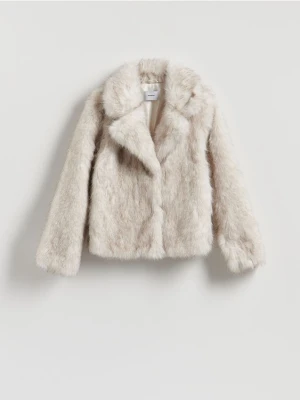Reserved - Sztuczne futerko z kołnierzem - złamana biel