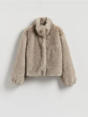 Reserved - Sztuczne futerko z wysokim kołnierzem - jasnoszary
