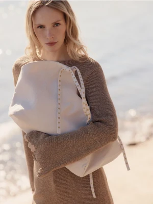 Reserved - Szturksowa torebka shopper - złamana biel