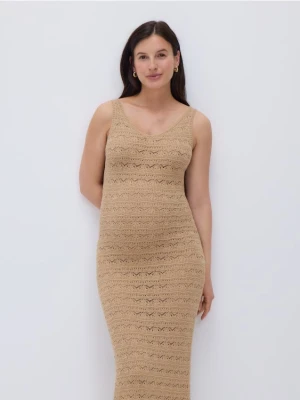 Reserved - Szydełkowna sukienka z lyocellem - beżowy