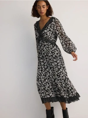 Reserved - Szyfonowa sukienka z falbanami - wielobarwny