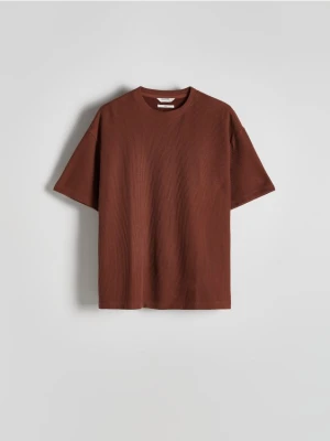 Reserved - T-shirt boxy w prążek - brązowy