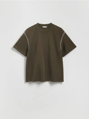 Reserved - T-shirt boxy z bawełną - zielony