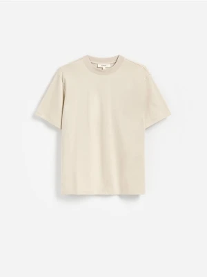 Reserved - T-shirt boxy z bawełny merceryzowanej - beżowy