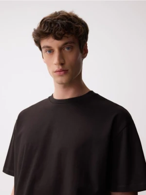 Reserved - T-shirt boxy z haftem - brązowy