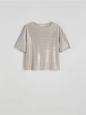 Reserved - T-shirt boxy z metalicznym efektem - srebrny