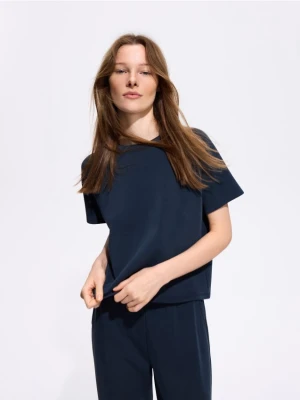 Reserved - T-shirt boxy z modalem - granatowy
