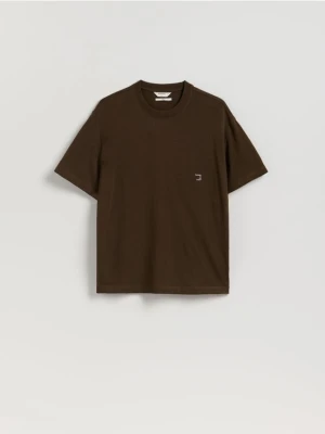 Reserved - T-shirt boxy z nadrukiem - ciemnobrązowy