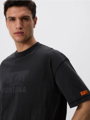 Reserved - T-shirt boxy z nadrukiem - ciemnoszary