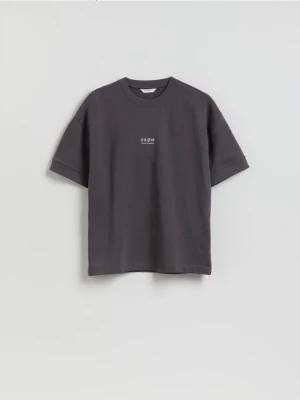 Reserved - T-shirt boxy z nadrukiem - ciemnoszary