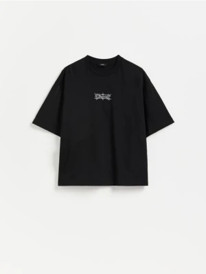 Reserved - T-shirt boxy z nadrukiem - czarny