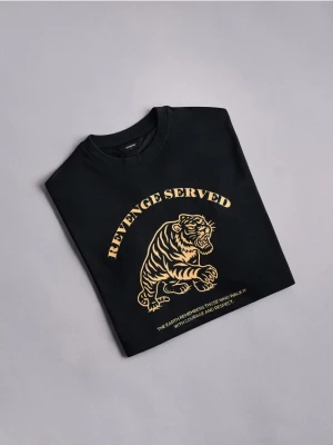 Reserved - T-shirt boxy z nadrukiem - czarny