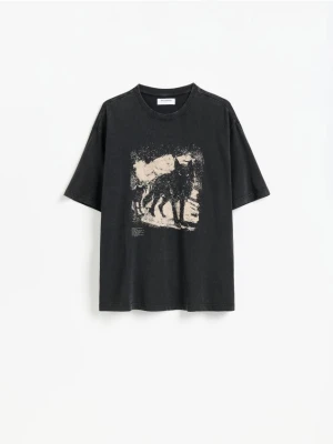 Reserved - T-shirt boxy z nadrukiem - czarny