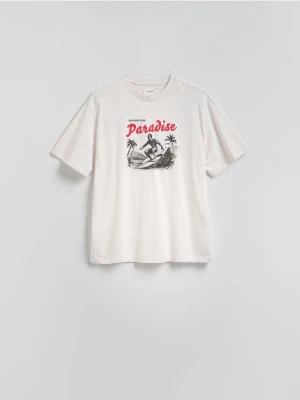 Reserved - T-shirt boxy z nadrukiem - jasnoszary
