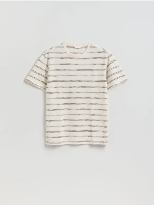 Reserved - T-shirt comfort w paski - złamana biel