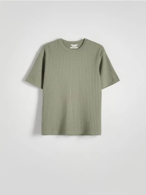Reserved - T-shirt comfort w prążek - zielony