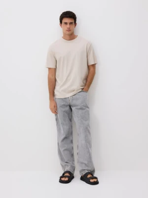 Reserved - T-shirt comfort z dodatkiem lnu - beżowy