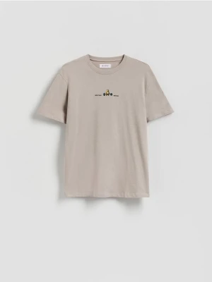 Reserved - T-shirt comfort z nadrukiem - beżowy