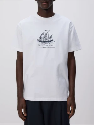 Reserved - T-shirt comfort z nadrukiem - biały