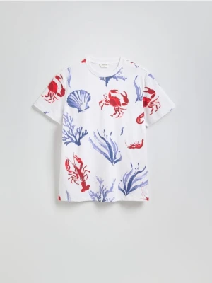 Reserved - T-shirt comfort z nadrukiem - biały