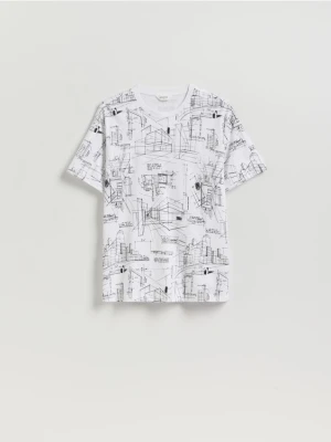 Reserved - T-shirt comfort z nadrukiem - biały