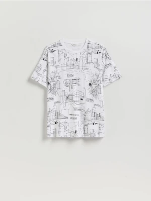 Reserved - T-shirt comfort z nadrukiem - biały