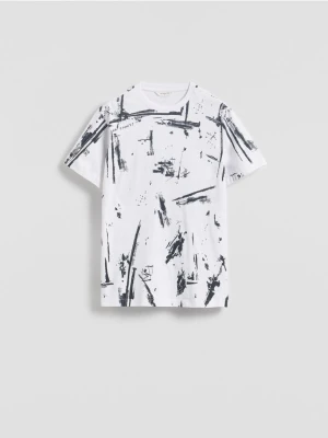 Reserved - T-shirt comfort z nadrukiem - biały