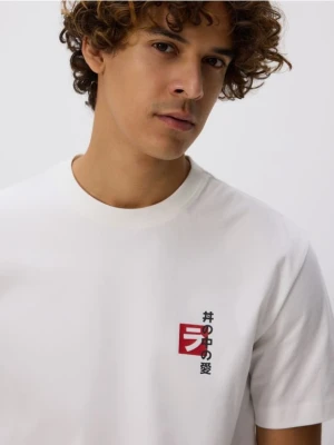 Reserved - T-shirt comfort z nadrukiem - biały