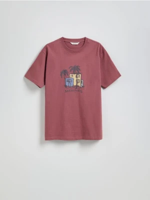 Reserved - T-shirt comfort z nadrukiem - bordowy