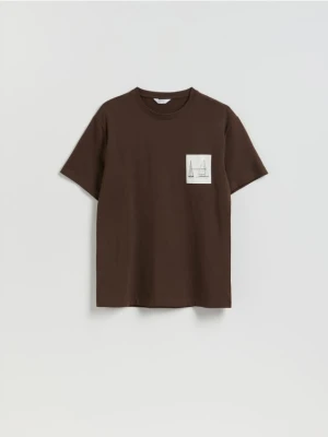 Reserved - T-shirt comfort z nadrukiem - ciemnobrązowy