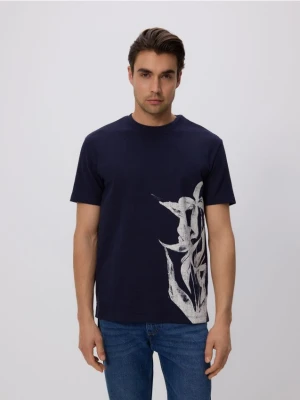 Reserved - T-shirt comfort z nadrukiem - granatowy