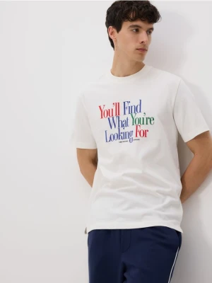 Reserved - T-shirt comfort z nadrukiem - złamana biel