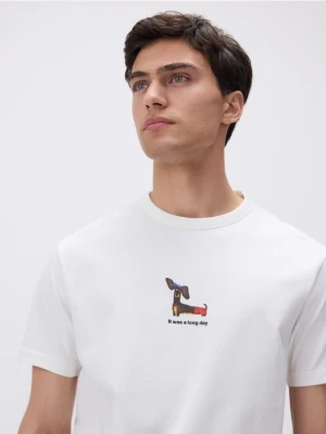 Reserved - T-shirt comfort z nadrukiem - złamana biel