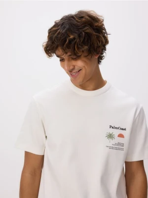 Reserved - T-shirt comfort z nadrukiem - złamana biel