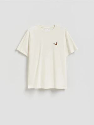 Reserved - T-shirt comfort z nadrukiem - złamana biel