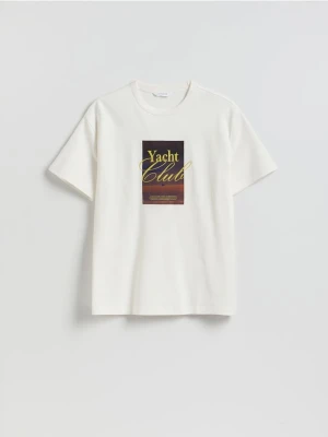 Reserved - T-shirt comfort z nadrukiem - złamana biel