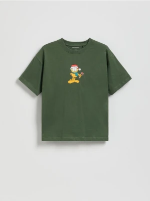 Reserved - T-shirt Garfield - ciemnozielony