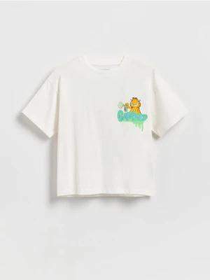 Reserved - T-shirt GARFIELD - złamana biel