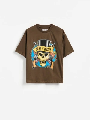 Reserved - T-shirt Guns N' Roses - ciemnobrązowy