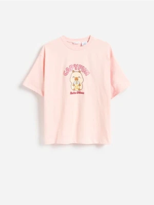 Reserved - T-shirt Kapibara CapyFun - pastelowy róż